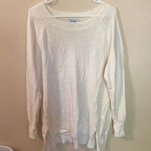 White Old Navy sweater, size large; 57% cotton, 24% acrylic, 19% polyester